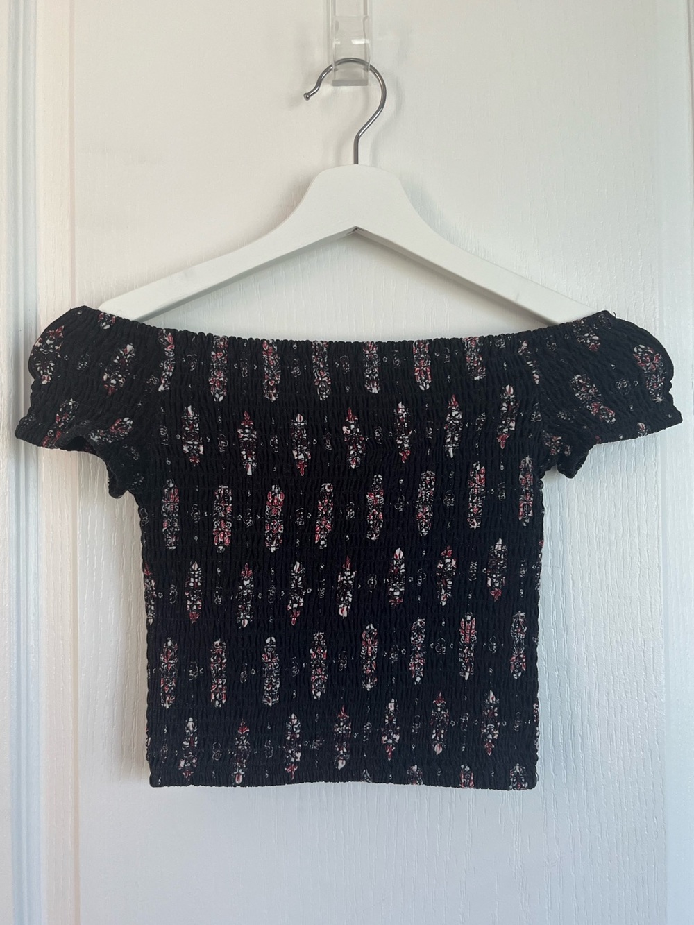 Streetwear Society Black Floral Smocked Off-Shoulder Crop Top